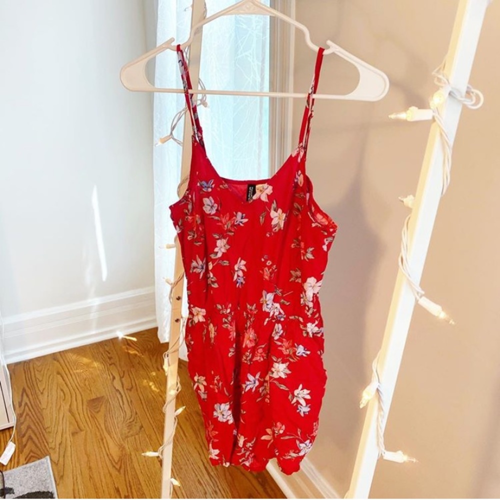Red flower romper